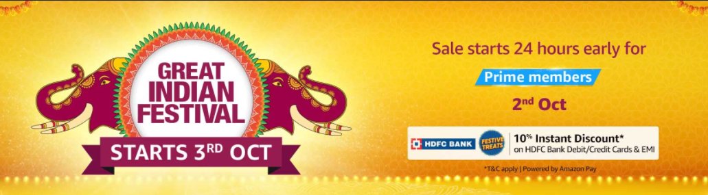 egadgetsinfo's tweet photo. Amazon Great Indian Festival Sale starts @ Oct 2nd for Prime Members

Sale starts from October 3rd

https://t.co/XRtmtL2HQb

Great deals, new launches, great discounts, and offers.

#Amazon #India #Sale #Deals #greatindianfestival #GreatIndianFestivalGames #GreatIndianSale https://t.co/IzYnjNz98J