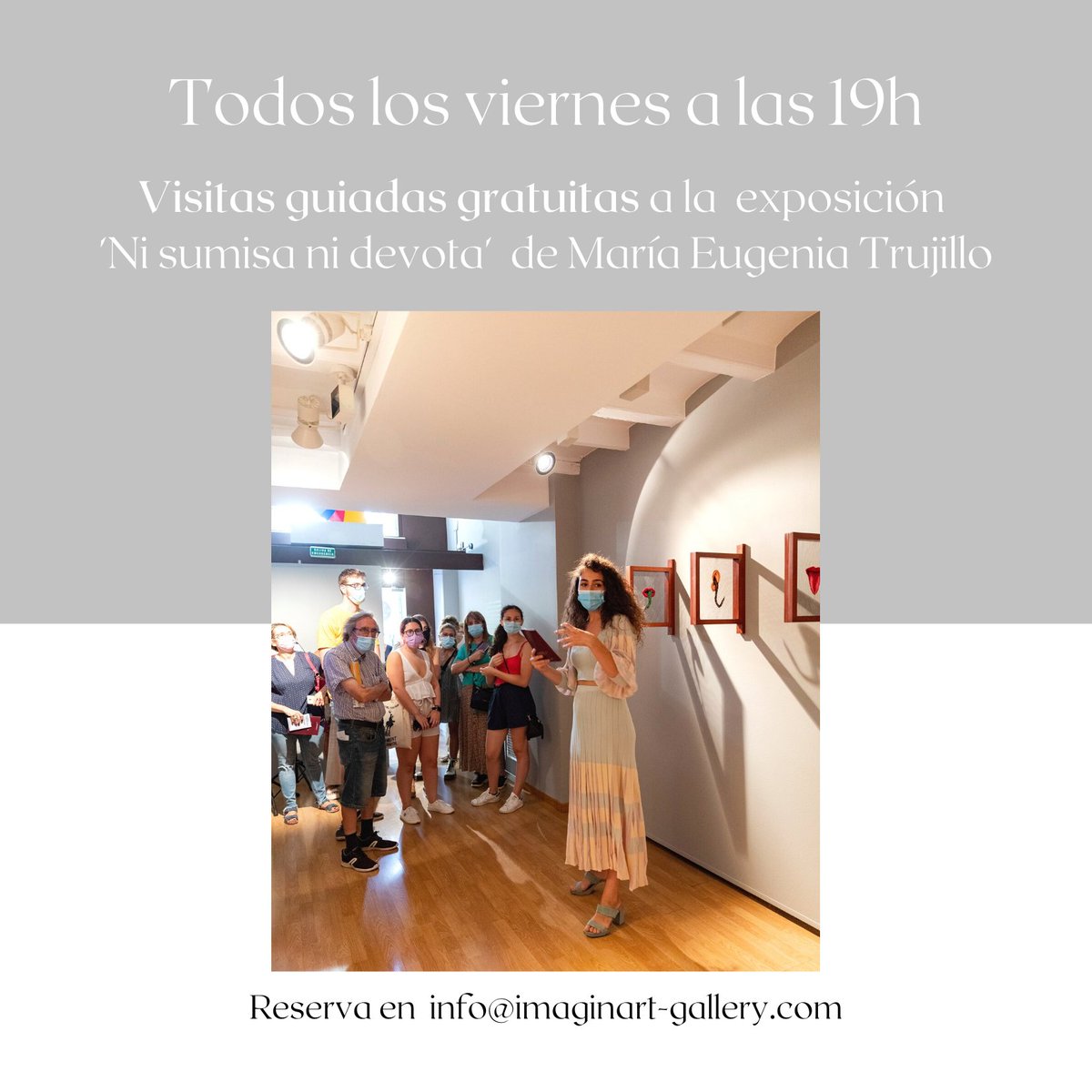 ImaginartGaller's tweet photo. Todos los viernes a las 19h ofrecemos una visita guiada gratuita a la exposición de María Eugenia Trujillo “Ni sumisa ni devota”.

Reserva tu plaza en info@imaginart-gallery.com

#artbarcelona #artecontemporaneo #contemporaryart  #bcngallery #artbcn #exhibition #barcelona https://t.co/ESzFEI8XRU