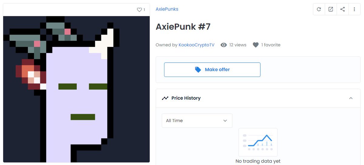 NonFungibleTRES's tweet photo. AxiePunk #7 owned by who??
Thank you for supporting #AxiePunks, Sir @kookoocryptotv!
Who’s next? 👀
@SwordfishGuild #nft #nfts #makingwaves https://t.co/17G0Ng4wTM