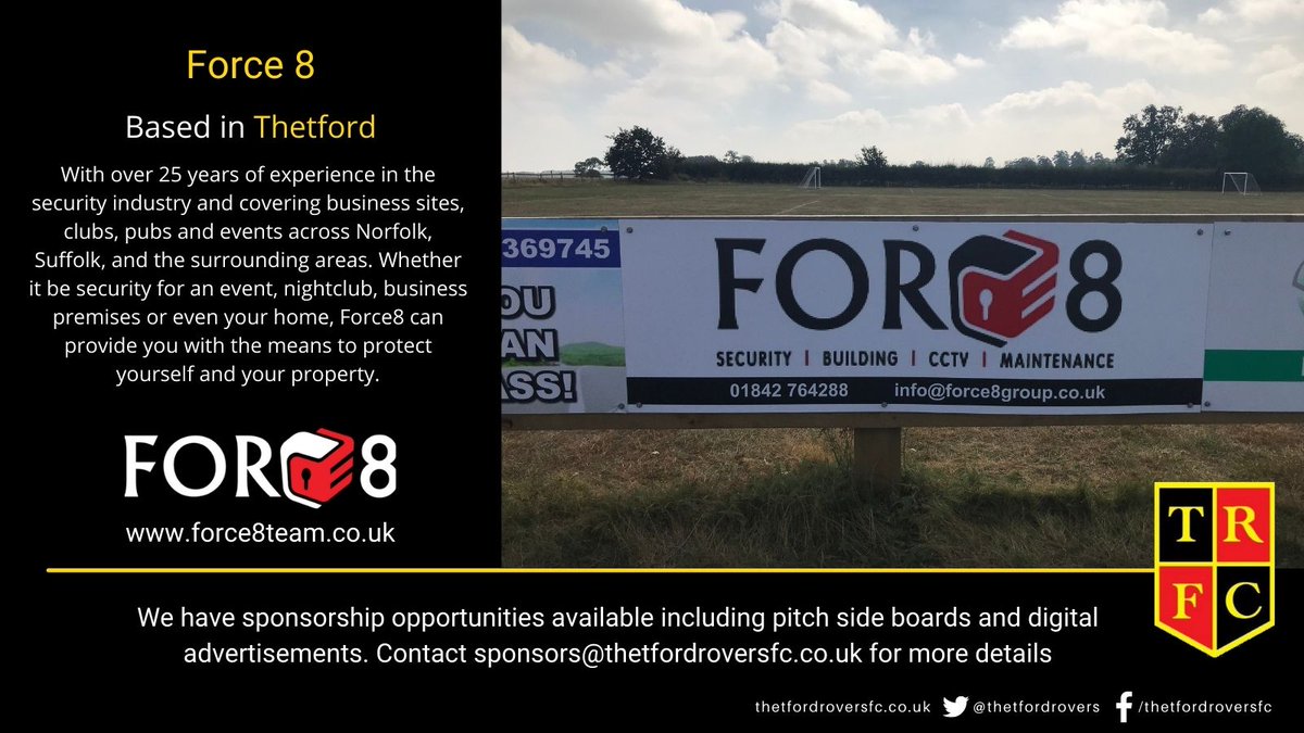 Thetfordrovers's tweet photo. Shout out to @Force8Team for supporting Rovers with a pitch side board at Euston Park!

For more information on sponsoring the club please visit https://t.co/vYFNPzuX9V

#appreciationpost #supportlocal #uptherovers #thetfordrovers #thetford https://t.co/JWPGlCHv04