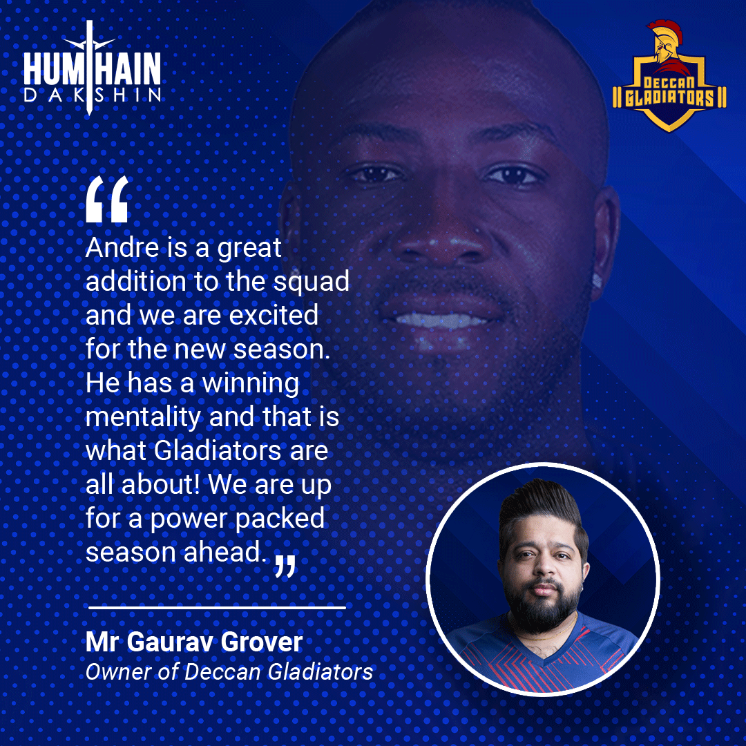 TeamDGladiators's tweet photo. Gaurav is super stroked🔥 to have Andre Russell onboard.
@Russell12A @T10League
#HumHainDakshin #KnowYourGladiators #DeccanGladiators #WeAreGladiators
#Cricket #AbudhabiT10league #Iconplayer https://t.co/J87sYF0JJT