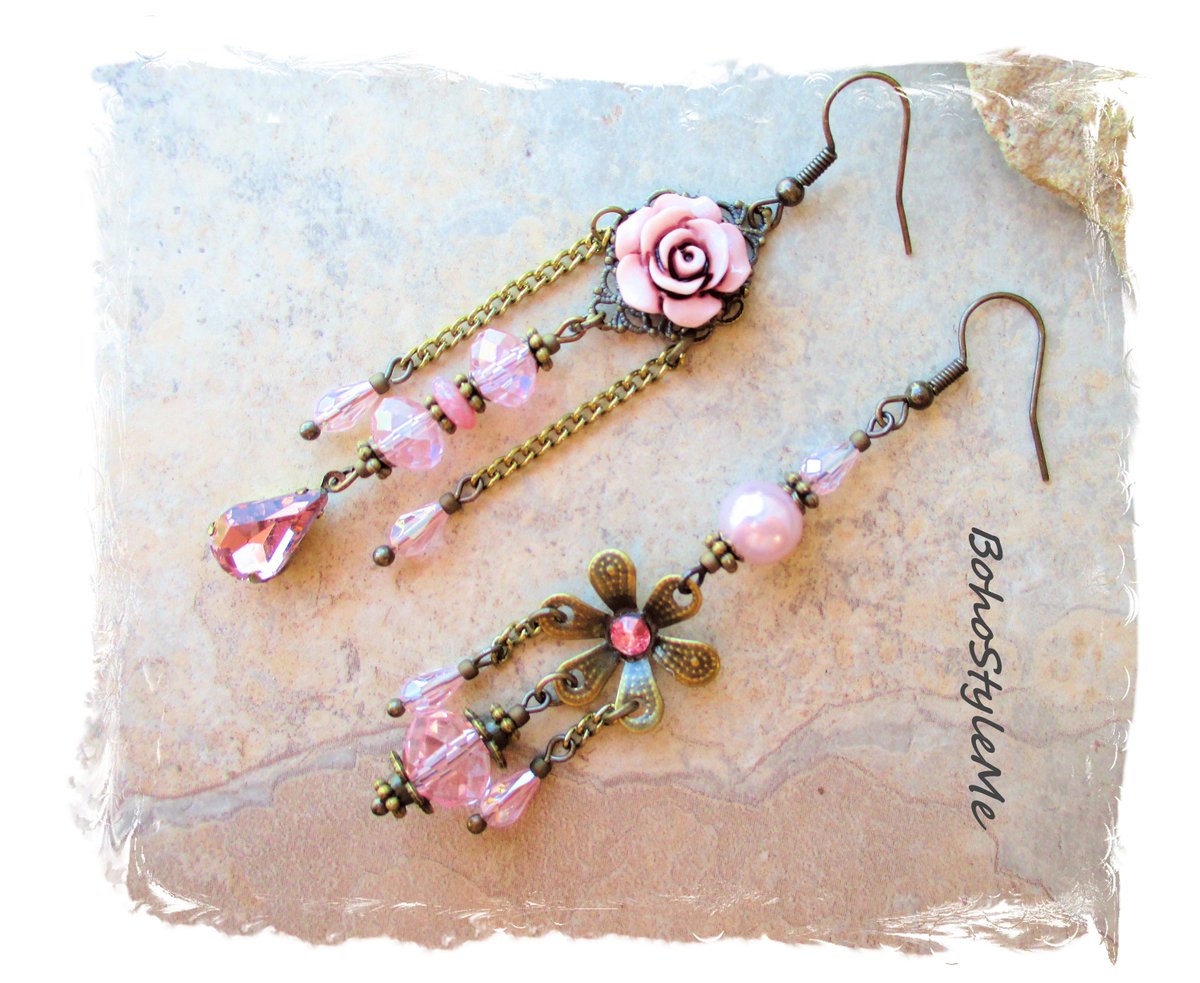 BohoStyleMe's tweet photo. Pink Asymmetrical Earrings Romantic Mismatch Pink Rose Earrings Pink Wedding Earrings, Bohemian Jewelry, BohoStyleMe https://t.co/zPWsyKn9Nw