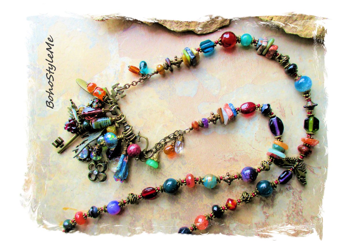 BohoStyleMe's tweet photo. Boho Colorful Beaded Treasured Things Necklace, Handmade Artisan Necklace, Bohemian Key Charm Necklace, BohoStyleMe https://t.co/PnpcLTTjRi