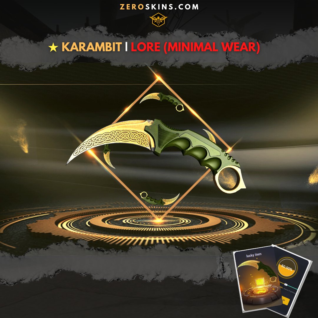zeroskins1's tweet photo. KARAMBIT | LORE ( MINIMAL WEAR ) is available on zeroskins!
Check out our Lucky items there are more Skins available! get a chance to win now!
✅Retweet &amp; Follow us
✅Mention atleast 1 friend of yours.
#zeroskins #csgomarket #csgobestmarket #csgomarketplace #csgoonly #csgoskins https://t.co/Vf3jfRioZi