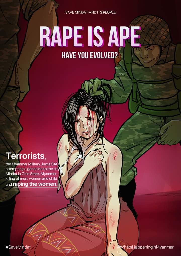 Haruonchill's tweet photo. 1/ In #Chin’s #Mindat township, Junta Terrorists ATTEMPTED TO RAPE a female healthcare worker and a 16yo girl on Sep26 on pretext of guest inspections. There maybe more SEXUAL ASSAULTS in the town as internet cuts have made in town.
#WhatsHappeningInMyanmar 
#CrimesAgainstWomen https://t.co/mSjBfRVMlX