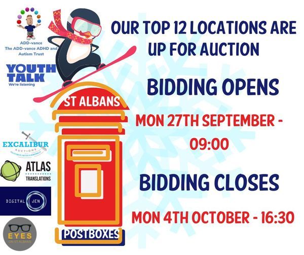 This year there is an auction for one of the 12 top locations in and around St Albans.  Our friends over at @excaliburauct are kindly hosting it, with bidding starting from £125.

If your company would like to sponsor one of the <a href="/SPostboxes/">StAlbansPostboxes</a> click here buff.ly/3AK2jgM