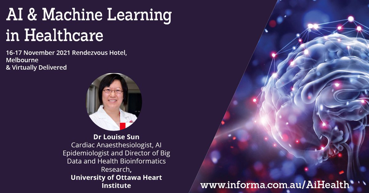sunlouise1's tweet photo. Check us out at the AI & Machine Learning in Healthcare Conference in Melbourne on the 16-17th November. Hope you can join us. #AiHealth #InformaAustralia @HeartInstitute https://t.co/s1UTCgzX1P