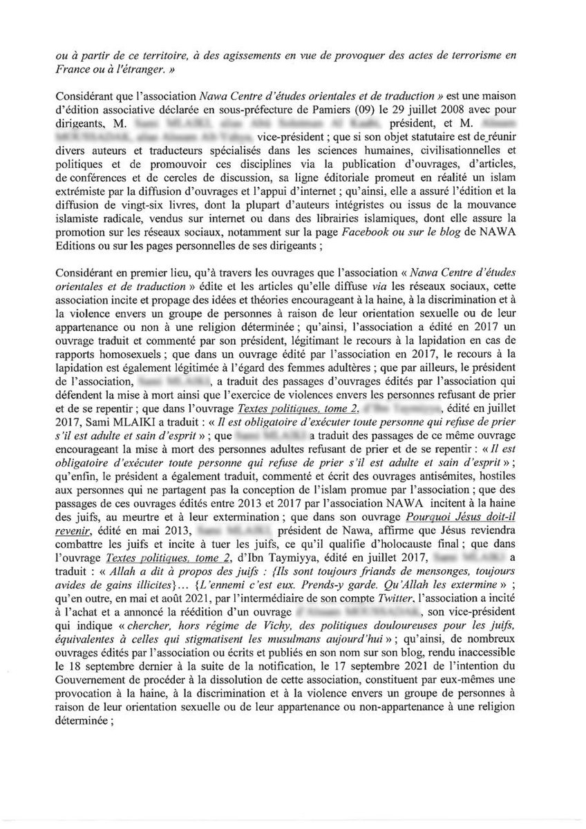 GDarmanin's tweet photo. La maison d’édition islamiste "Nawa" a été dissoute ce matin en conseil des ministres, conformément aux instructions du Président de la République.
Comme le détaille le décret que j’ai présenté, elle diffusait notamment plusieurs ouvrages légitimant le jihad. A lire : https://t.co/zv6ihcdIpW