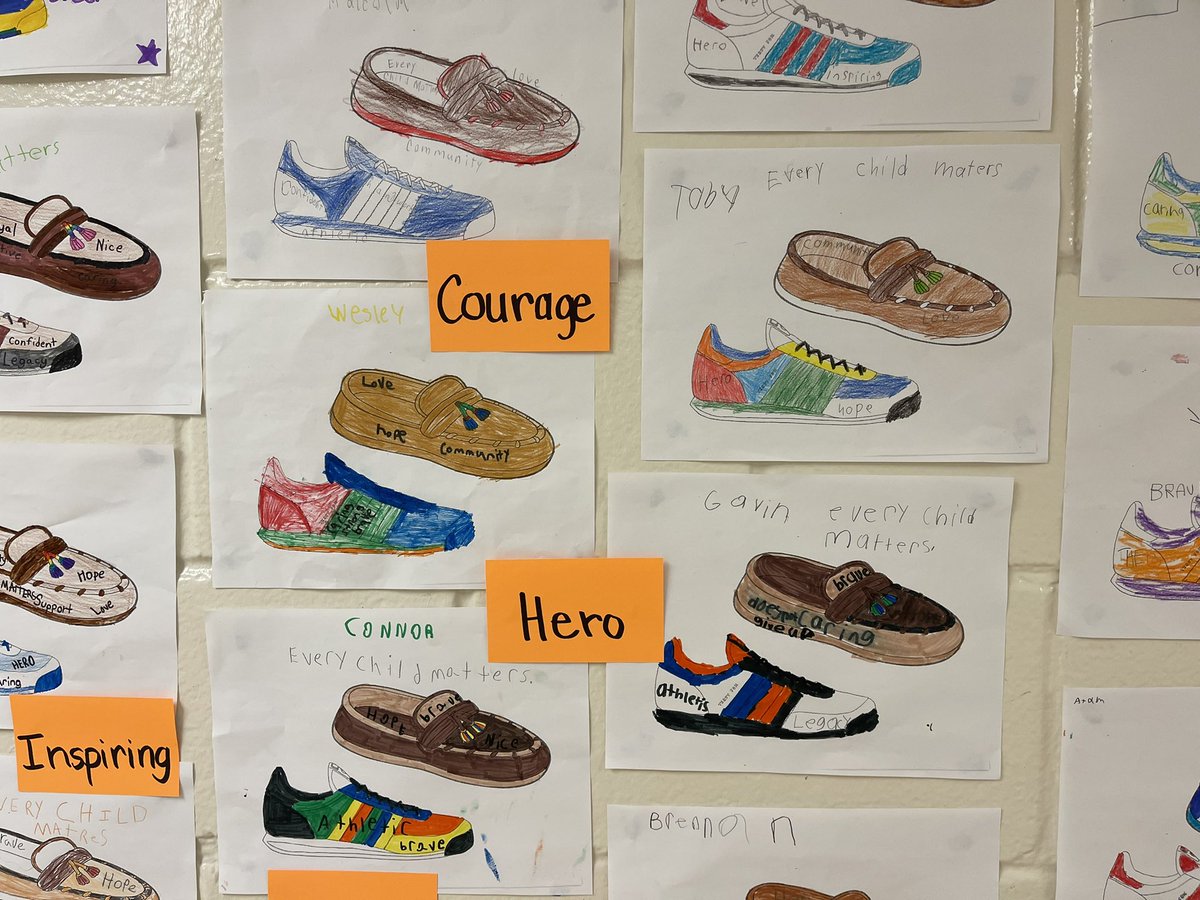 MrsNFarenick's tweet photo. Grade 3/4s of @OwenwoodP learned about Terry Fox &amp; Orange Shirt Day.  A running shoe &amp; moccasin are side by side to send the message of community, courage, inspiration, hope, love &amp; more. Today we will do a Terry Fox walk &amp; collect rocks for our Reconciliation garden @PeelSchools https://t.co/4lHLMJt8wD