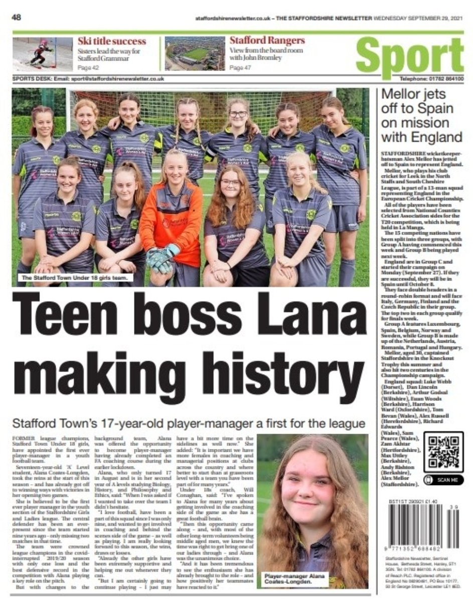 Proud of our new boss for making the back page of <a href="/StaffsNews/">Staffs Newsletter</a> today.
Great for women in #football
All players &amp; parents behind her.
Thank you @DavidBroomeSN <a href="/LeahCassady/">Leah Cassady</a> from the #newsletter for continued support to promote the female game.
<a href="/sglfl/">Staffordshire Girls & Ladies Football League</a> <a href="/StaffsFootball/">Staffordshire FA</a> 
<a href="/StaffordTownFC/">Stafford Town FC</a>