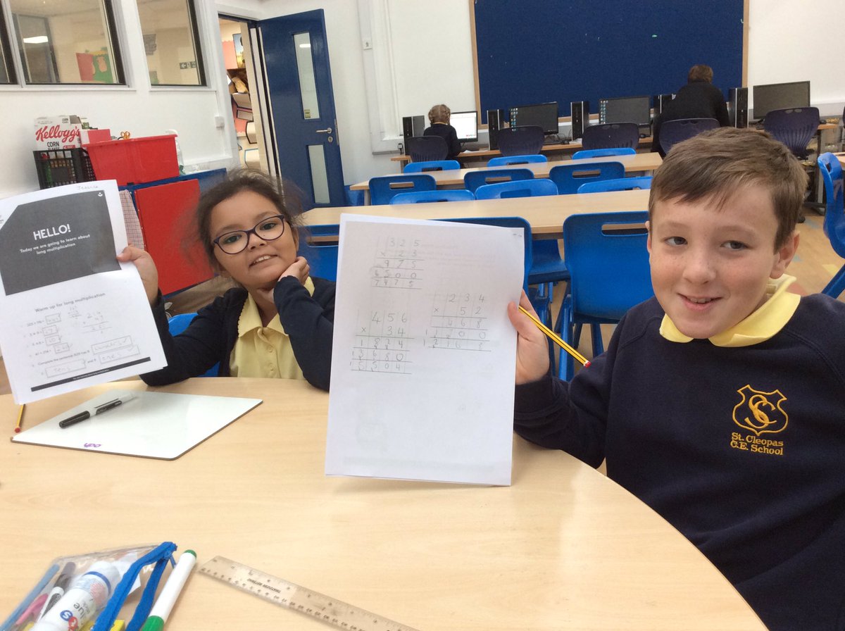 year6stcleopas's tweet photo. SO proud! We’ve been practising long multiplication and these two children got it this morning 💡 @thirdspacetweet @stcleopas #preteach https://t.co/bjEilgUKn1