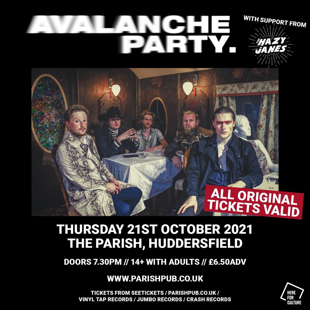 The Hazy Janes (@thehazyjanes) on Twitter photo Missed out on tickets? Come see us support the mighty <a href="/avalanche_party/">𝖆𝖛𝖆𝖑𝖆𝖓𝖈𝖍𝖊 𝖕𝖆𝖗𝖙𝖞</a> at <a href="/ParishHudd/">Parish</a> <a href="/ParishEventsUK/">Parish Events</a> ⚡️
Tickets -> bit.ly/AVALANCHEPARTY… Missed out on tickets? Come see us support the mighty <a href="/avalanche_party/">𝖆𝖛𝖆𝖑𝖆𝖓𝖈𝖍𝖊 𝖕𝖆𝖗𝖙𝖞</a> at <a href="/ParishHudd/">Parish</a> <a href="/ParishEventsUK/">Parish Events</a> ⚡️
Tickets -> bit.ly/AVALANCHEPARTY…