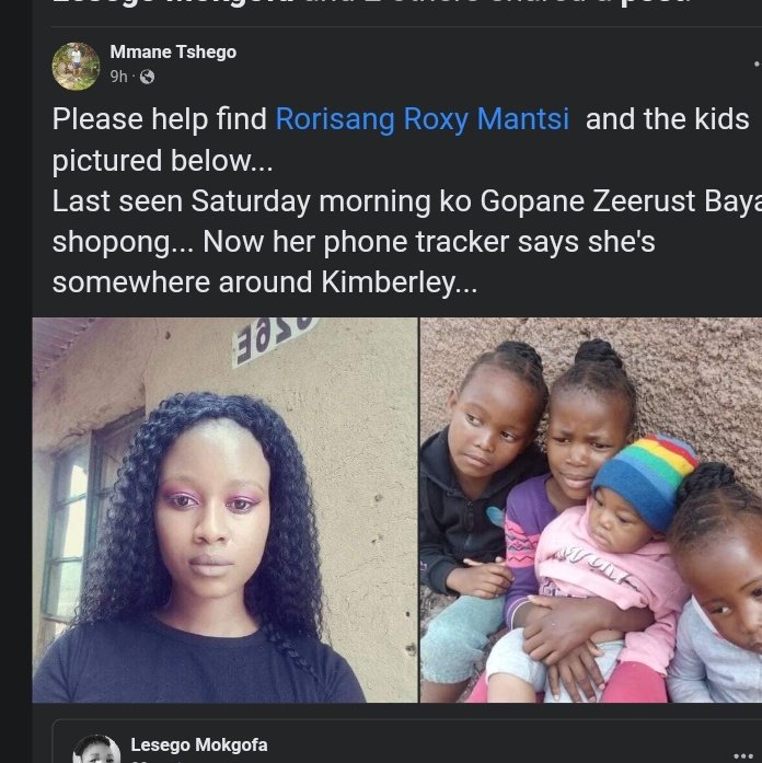 Retweet Pls Until she is Found

Zweli Mkhize 
#HowFarYouTravelledForSex
Shembe 
#Mnakwethu