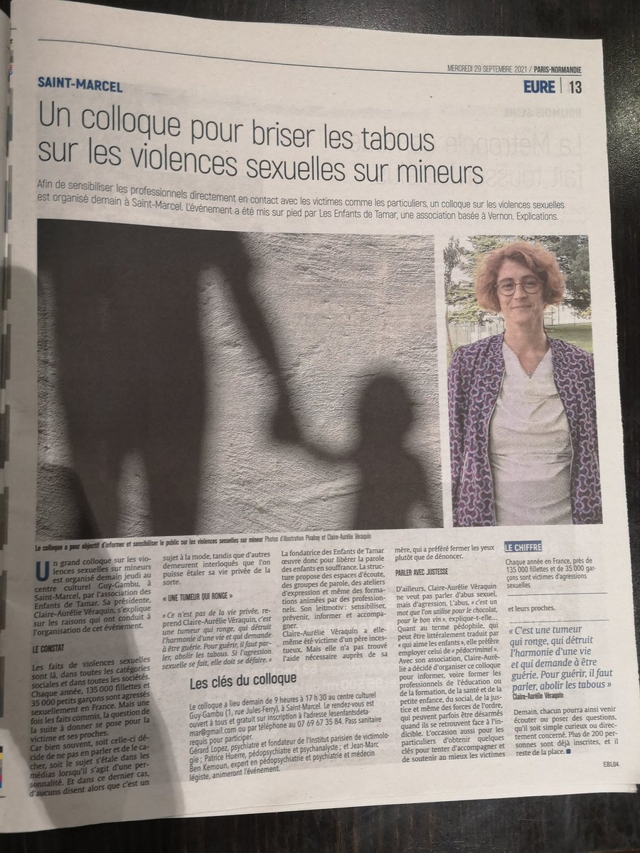 Un colloque pour oser parler des violences sexuelles commises sur les mineurs ! 

➕ 210 personnes inscrites.

Vous ne l'avez pas encore fait, vous avez oublié, ce n'est pas grave, il n'est pas trop tard !

Réserver via le site lesenfantsdetamar.fr

#Parisnormandie