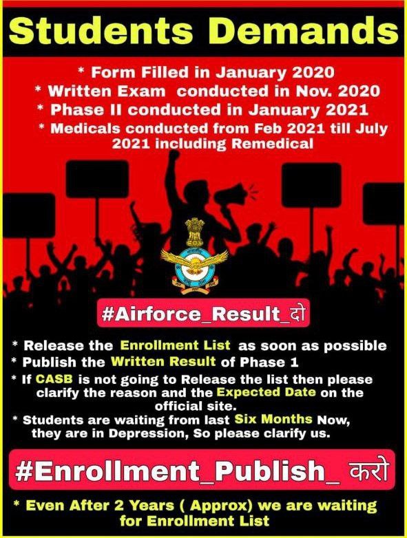 VikashC62681219's tweet photo. it is now 70 day over , still no updete about #airforceresult ,
Really it's over declare #airforce_results_दो 
#enrollment_publish_करो 
@IAF_MCC 
@DefenceMinIndia 
Please , even provide us date or any further information . 
Now it is already too late . https://t.co/EdY9S2wIQf