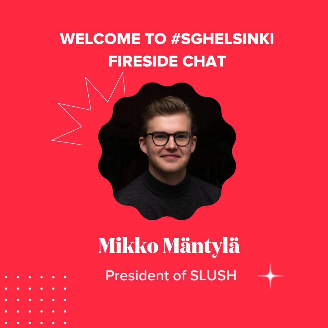 😍HAPPENING TODAY 🆘  are you READY? 

💯We are welcoming our old and new community members to the Fireside chat with Mikko Mäntylä, the President of @Slush

➡️ Come to our September Special #SGFiresideChat with Mikko Mäntylä, the President of @SLUSH! Get inspired! 💭

🕒  17:00