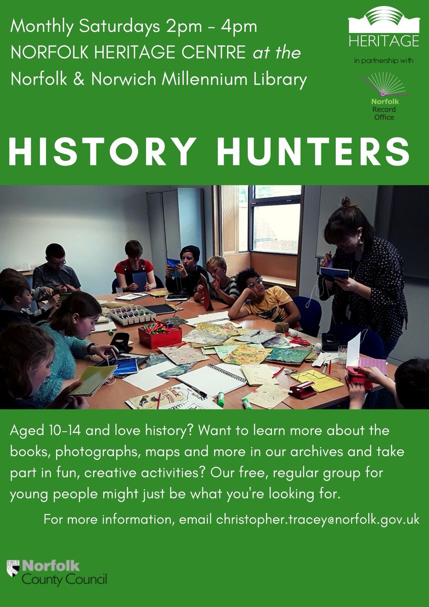 Do you know a young History enthusiast? Our History Hunters group for youngsters aged 10-14 is on the lookout for new members. For more information, email christopher.tracey@norfolk.gov.uk #KidsInMuseums #LibraryLearning #Norwich