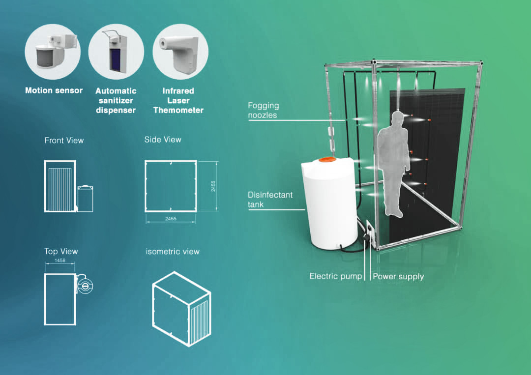 CADENAS_COM's tweet image. #EngineeringNewcomer 2021 Sneak Peeks #4 &amp;amp; 5 🥊🦠 
Disinfection Tunnel: Open-air spray shower with #motionsensor for head-to-toe #disinfection.
S-Band Strap: #3D printed tag with #QR code, #braille &amp;amp; #AR function, showing current vaccination / testing status of a person.