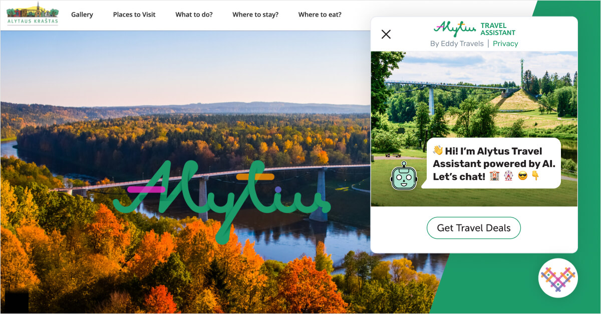 .@EddyTravels now helps travelers plan their trips on the Alytus Tourism website! Try the new #Alytus AI Travel Assistant: alytusinfo.lt/en 

#EddyTravels #AI #Assistant #Travel #Tourism #Lithuania #AlytusTourism #VisitAlytus #VisitLithuania @visitLithuania