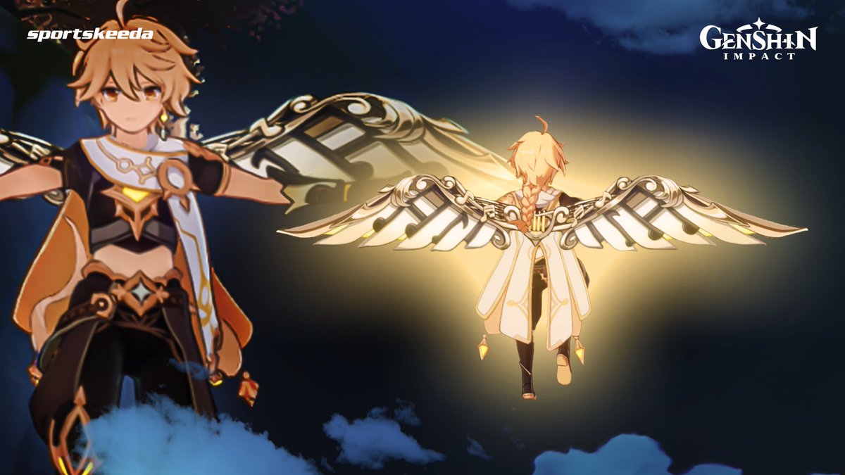 GenshinImpactSK's tweet photo. Wings of Shimmering Galaxy: A New Wind Glider Skin in Genshin Impact as part of the 1st Anniversary rewards.

As of now it's available for players in Asia server only. It'll be available in EU &amp; NA servers in few hours

#GenshinImpact  #wingsofshimmeringgalaxy #genshinanniversary https://t.co/emztuQuxM8