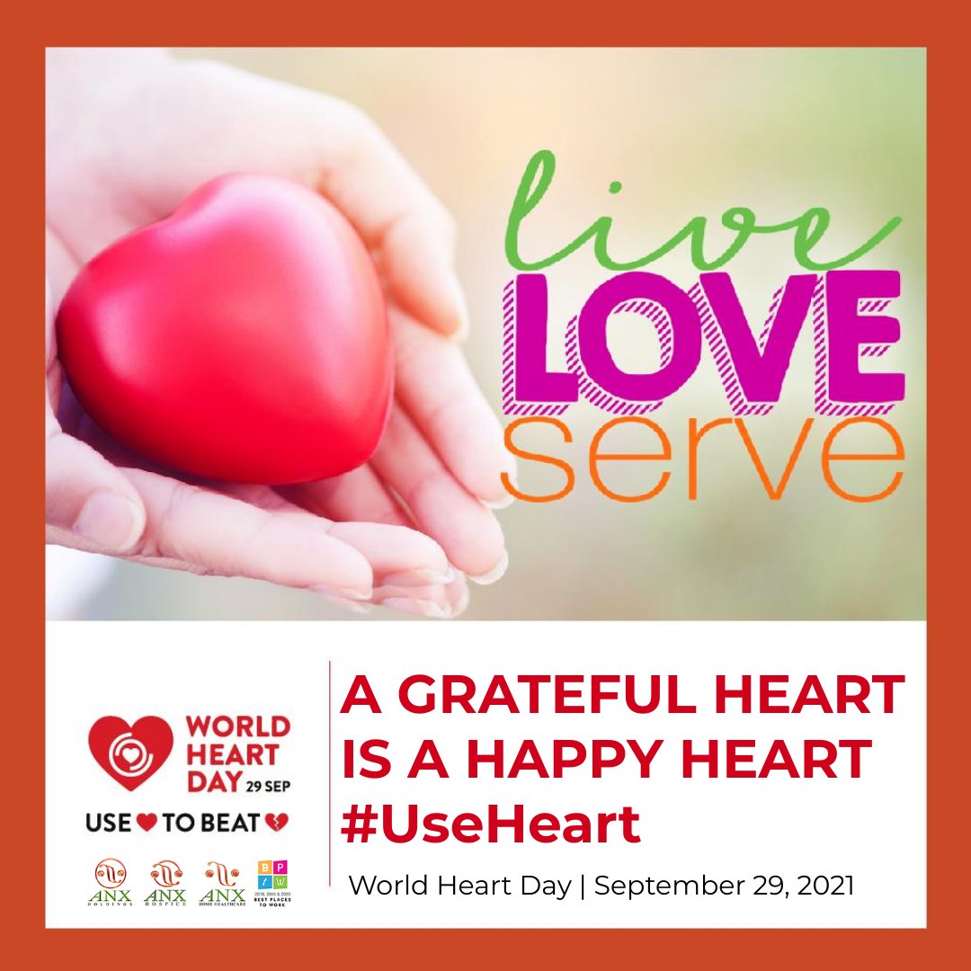 #UseHeart to take care of your heart! Eat right, exercise, and practice gratitude. #LiveLoveServe

Happy World Heart Day!

#hearthealth #worldheartday #heart #health #healthy #heartbeat #heartdiseaseawareness #healthyhearts #loveyourheart