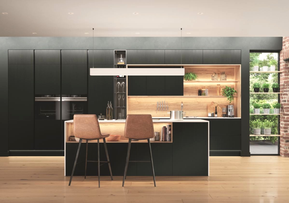 Rouxkitchens's tweet photo. Deep green for Autumn 🍂 

Bold colours are here to stay! We can't help but love the understated &amp; luxurious feel that our Nouvel Green kitchen creates. Paired with our soft vintage oak open shelving, you can truly bring the outside in with this beautiful combination. https://t.co/Ek850AXyJa