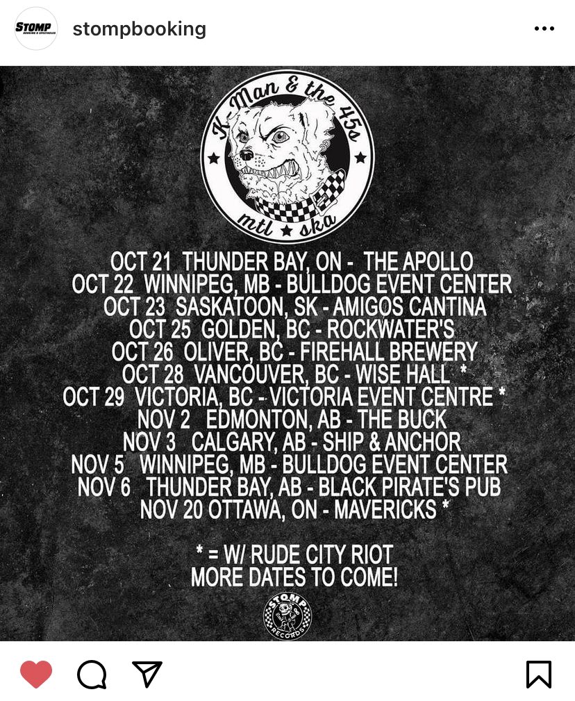 Kman45s's tweet photo. I stil can’t believe its real and happening. More dates and news to come. If you are Canadian please repost. If you aren’t let us know where you are and if we should play there. 🤘🔥🤘#tour #COVID19 #ska #skapunk #Canada #RockAndRoll #cantstop #stomprecords https://t.co/ijrXLl7xAX