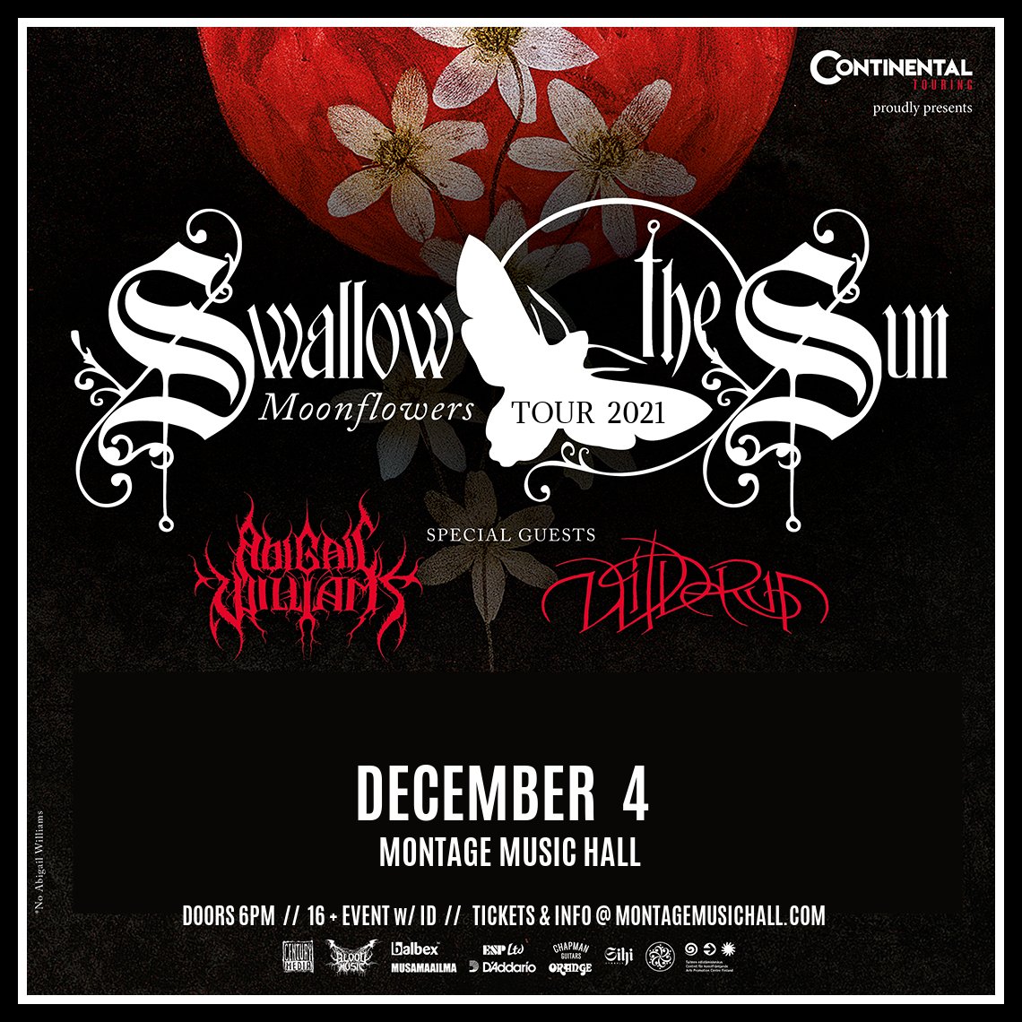 <a href="/STSOfficial_1/">Swallow The Sun</a> (Swallow The Sun) w/ <a href="/AWbandOfficial/">Abigail Williams</a> (Abigail Williams) &amp; <a href="/Wilderunband/">Wilderun</a> in Rochester, NY

December 4th // <a href="/TheMontage585/">The Montage Music Hall</a> // Tickets NOW on sale!

Tickets: eventbrite.com/e/swallow-the-…

RSVP: facebook.com/events/5608809…