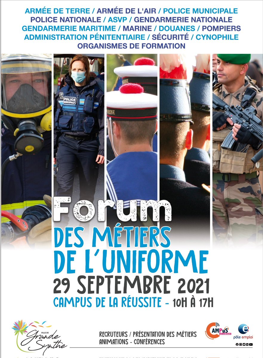 Les 3 @poleemploi_HDF du bassin de Dunkerque et le #campusdelareussite de la <a href="/VilleGdeSynthe/">Ville de Grande-Synthe</a> ont organisé aujourd'hui le #Forum des métiers de l'uniforme🚒🚓👮‍♀️. Les professionnels de la #securite ont pu avoir un contact direct et éclairant avec plus de 200 jeunes et collégiens...