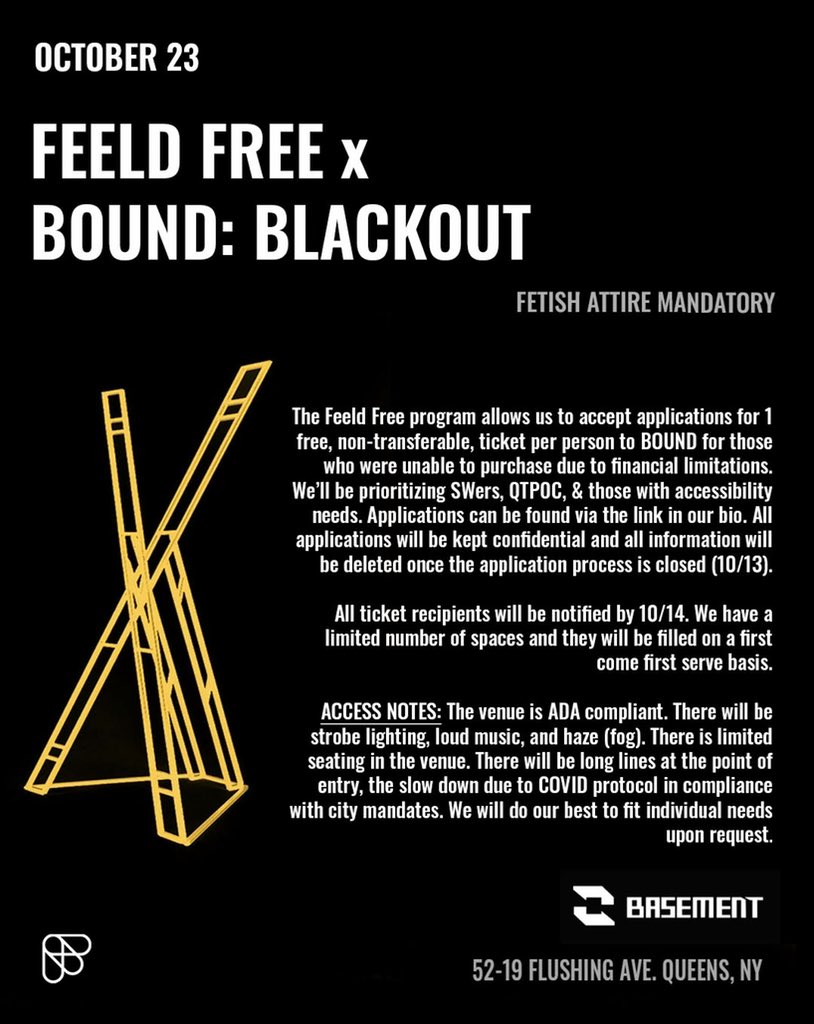 bound_nyc's tweet photo. BOUND: BLACKOUT is sold out but we set aside some ticket thanks to @feeldCo Free for members of the community 💕 Apply here: https://t.co/ogxxZHKPvP https://t.co/3ZLjCpOJKP