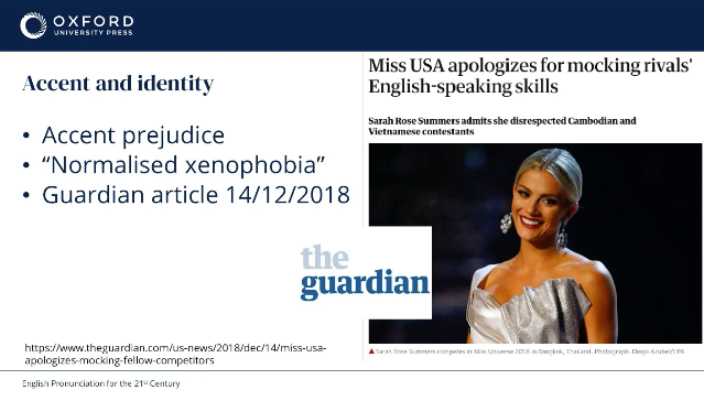 HelenTeachesEng's tweet photo. Great #Webinar @OUPELTGlobal #ELTTogether: Jane Setter's "#EnglishPronunciation for the 21st century". 

"The primary goal for pronunciation teaching must be international intelligibility, not sounding like a 'native speaker'."

#Nativespeakerism #ELTChat #ELT #Pronunciation #EFL https://t.co/L8MPHm7cll