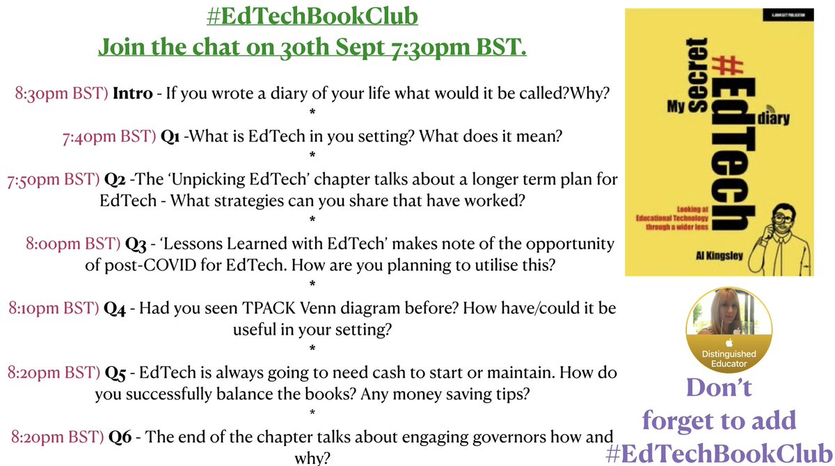 EdTechBookClub1's tweet photo. Get ready for #EdTechBookClub by looking at the questions? Haven’t read it? Don’t worry - join in and then read the next section after!

Please share to engage all those #Edutwitter in #EdTech 🤩 https://t.co/plEwXs8Ij9
