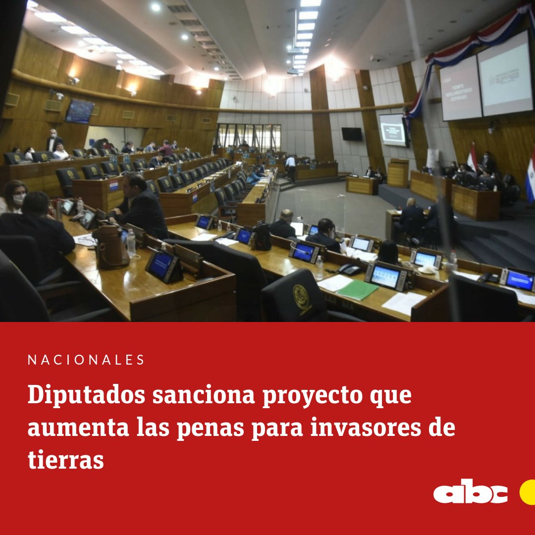 ABCDigital's tweet photo. URGENTE. La Cámara de Diputados sanciona el proyecto de ley que castiga con 10 años de cárcel a los invasores de la propiedad privada.

Ampliamos en https://t.co/X6PS3moeam. https://t.co/puvZdrlLS3