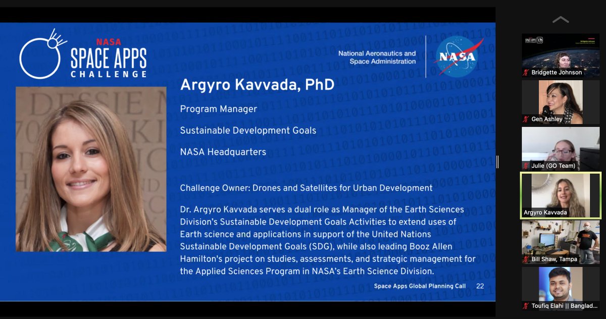 Great sendoff from <a href="/argie_kavvada/">Dr. Argyro Kavvada</a> of NASA for this weekend's #SpaceApps Challenge!

Good luck everyone!  🚀🚀🚀