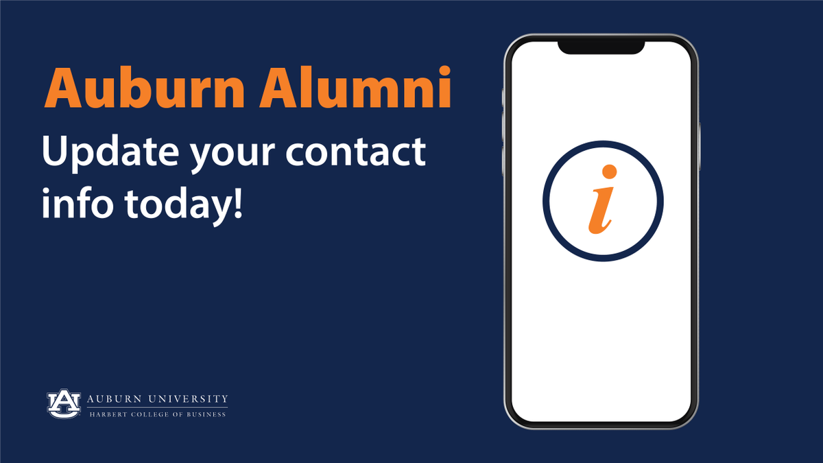 AUHarbertBiz's tweet photo. Don't miss out on upcoming events or future communications from us! Update your contact info today!

Update your alumni profile in less than 5 minutes: https://t.co/SBOoYsxnIr https://t.co/uPPKUcqxQW