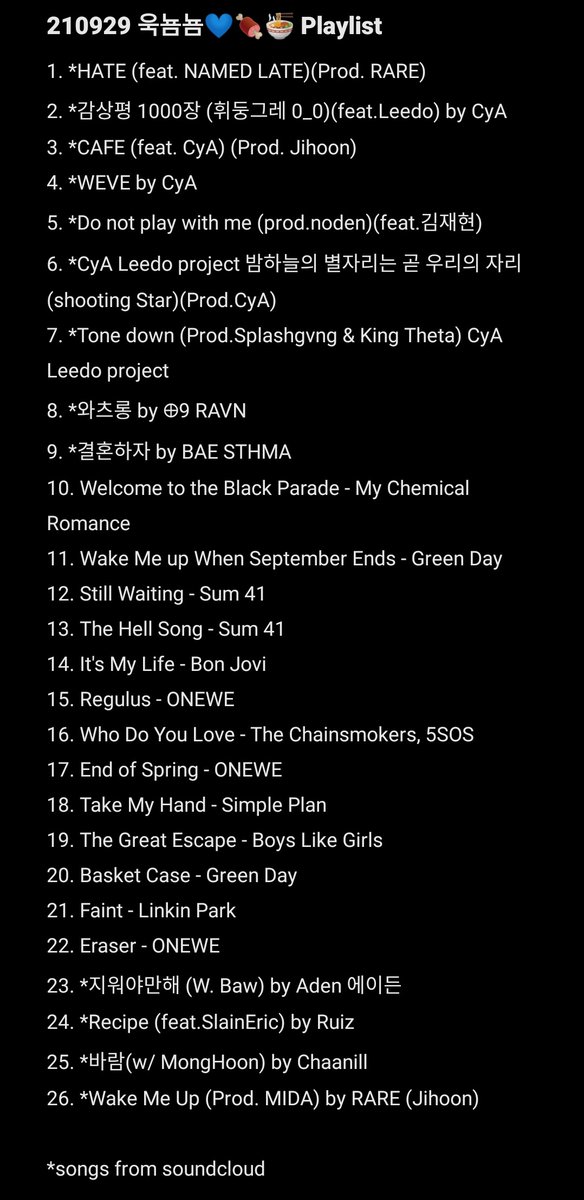 ggyuk24's tweet photo. here's the list of songs from giuk's live earlier 💙 https://t.co/N70zpbzGgw