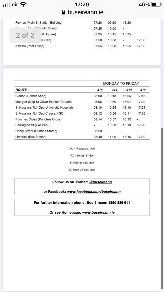 AdeleGilmartin's tweet photo. Terrible service from @buseireann with 2 no shows on the 314 route.. Clarina to Punches Cross 10:48 and 16:05 as per timetable. 1st yr college students stranded 😡#notgoodenough https://t.co/Mdi3sQcUpD