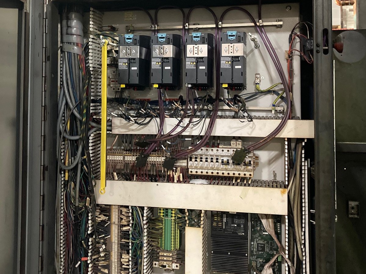 imPRESSions1995's tweet photo. Worzalla Installation Progress - Lots of action happening on the Sunday 2000 installation in Stevens Point, WI. Here are few shots showing the main drive cabinets with power wires being pulled and terminated for ink and water drives and line modules for chill and folders. https://t.co/jvr5Zyp4vJ