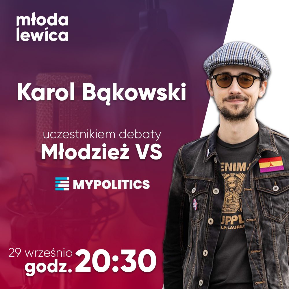 Zapraszamy dziś wieczorem do <a href="/myPolitics__/">myPolitics</a> na #MlodziezVS <a href="/ProfMaksymowicz/">Wojciech Maksymowicz</a> . Reprezentować będzie nas <a href="/Karol09310268/">Karol Bąkowski</a>.

Do zobaczenia!