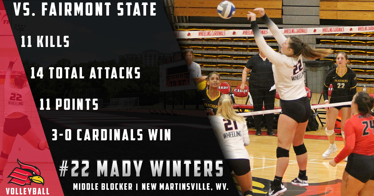 WUCardinals's tweet photo. Middle Blocker @madywinters11 was a hitting machine yesterday 🏐🏐!!
She is this week's #CardinalSpotlight after recording 11 kills on 14 total attacks in @wheelingvb's 3-0 win over Fairmont State last night #GoCardinals https://t.co/CH4jrNJ3Gk