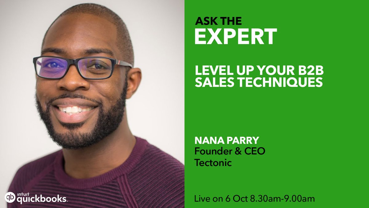 Learn how you can master your B2B marketing techniques with advice from Nana Parry, founder of <a href="/Tectoniclondon/">Tectonic ⚡️</a>, on #AskTheExpert next week ⚡️

Join us on 6 Oct @ 8.30AM 🗓️

Ask your Qs using #QBATE or ask live 👉 intuit.me/3EN9l6L