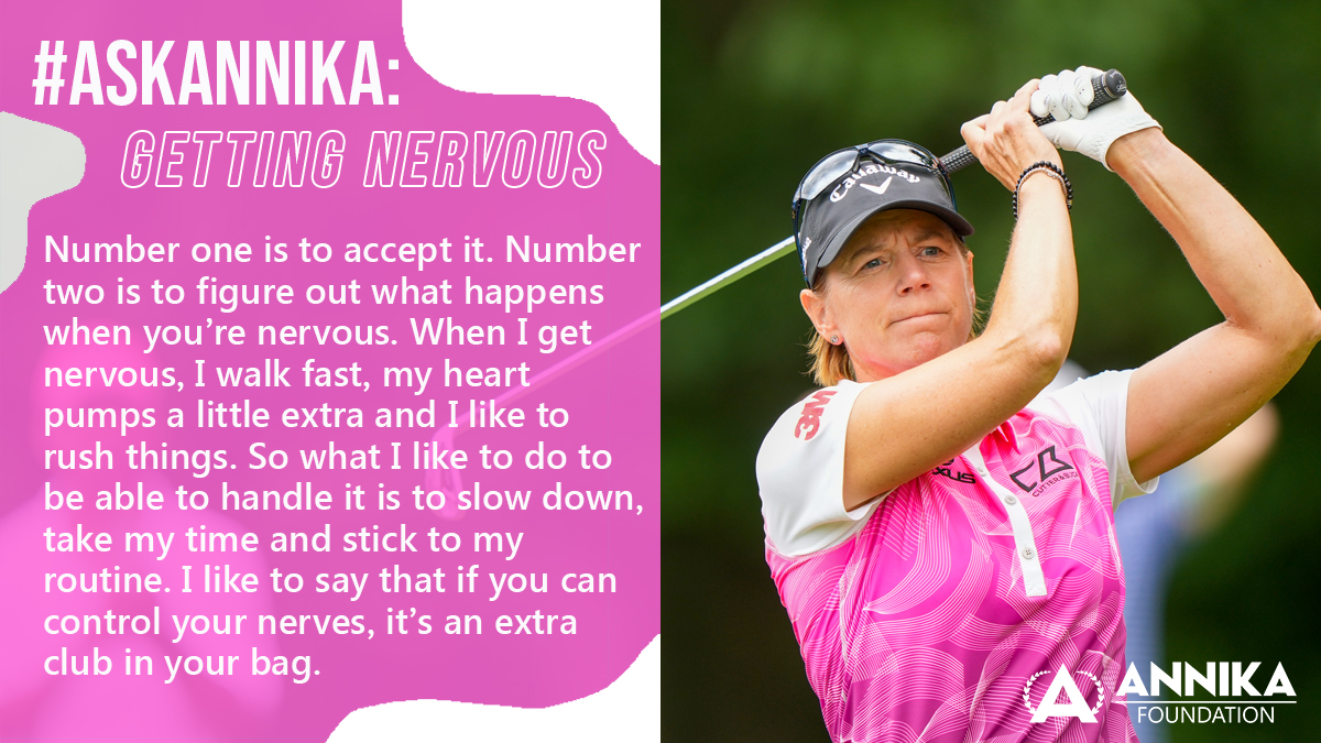 ANNIKA_Fdn's tweet photo. Everyone gets nervous, even the pro's. 

Here's how @ANNIKA59 likes to tackle her nerves when they get the best of her before a big event. 

#AskAnnika https://t.co/F8fYaCHb8w