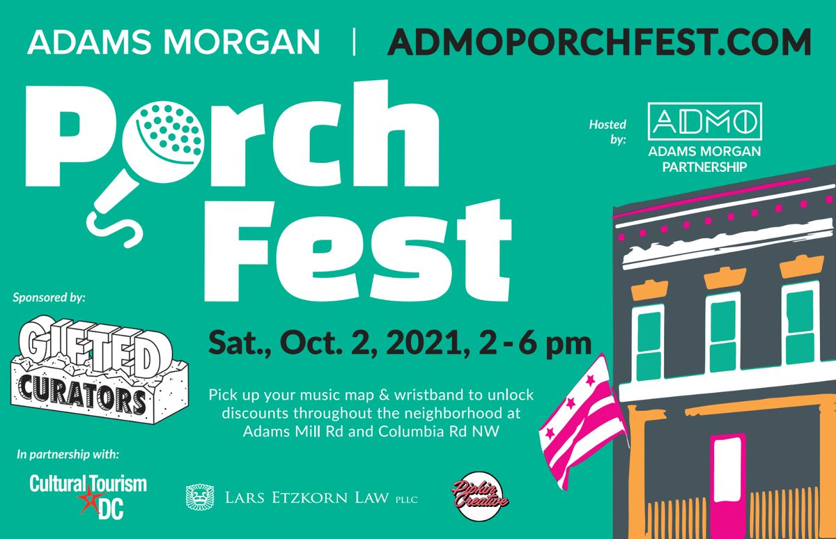 WHO'S READY FOR PORCHFEST?! This Saturday from 2-6pm. Enjoy 60+ bands on over a dozen porches throughout the neighborhood, specials at local businesses, a live art exhibition, and more! <a href="/AdMoBID/">Adams Morgan BID</a>