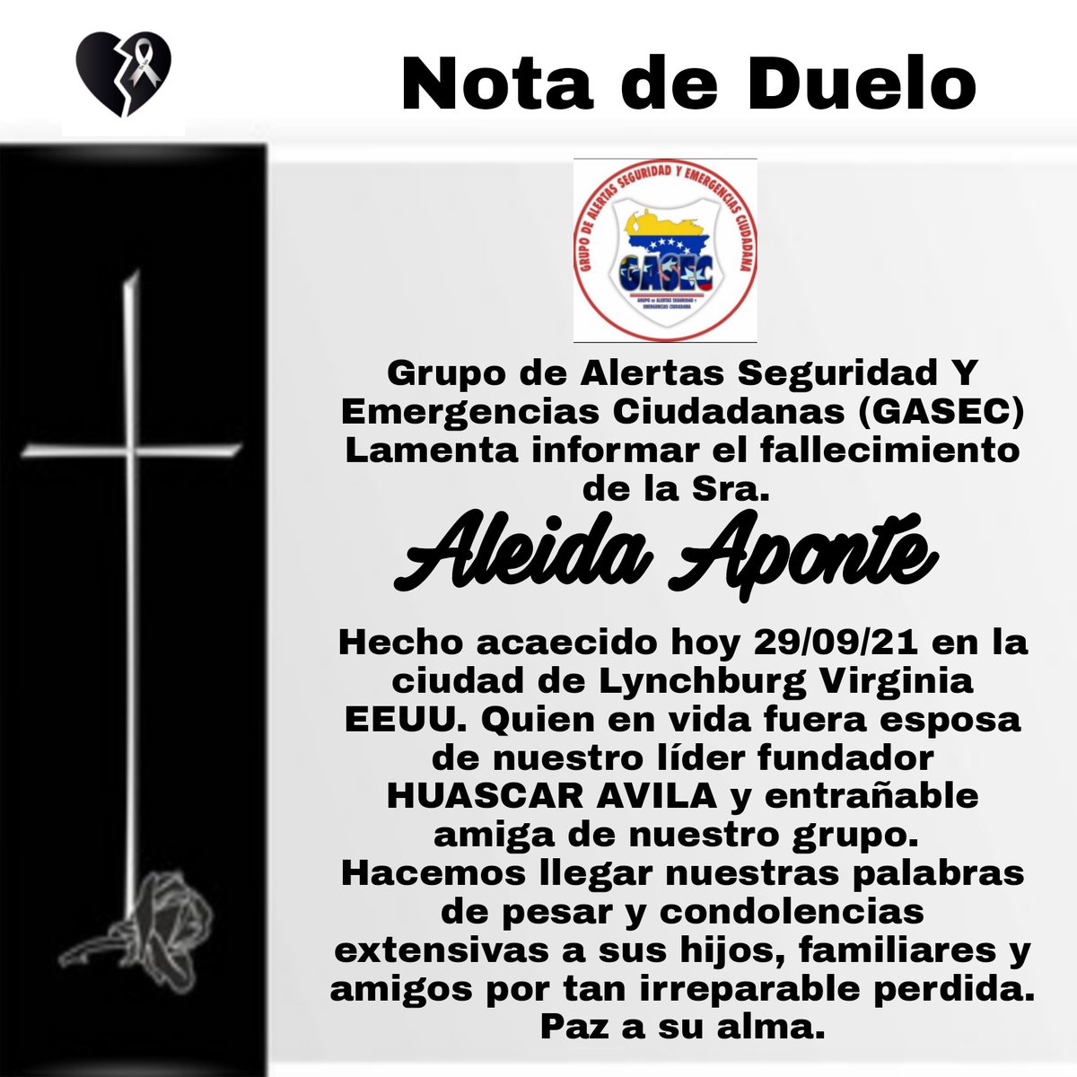 ALERTA171BOL's tweet photo. #NotaDeDuelo @HuascarAvila Nuestras Condolencias por tan irreparable perdida. Paz a su alma. https://t.co/iiJlBfE3d6