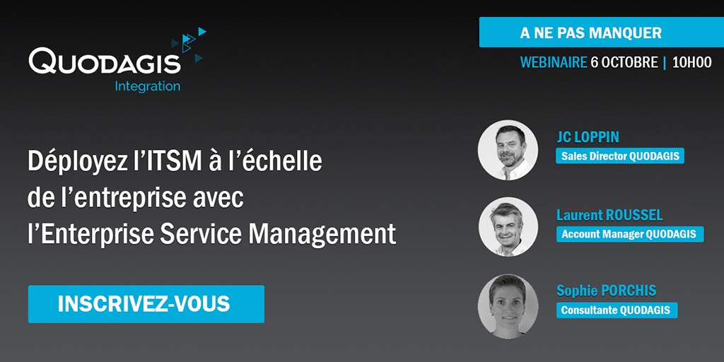 [WEBINAR J-7] 💻
Ne manquez pas notre webinar du 6 octobre à 10h00 coorganisé avec <a href="/Matrix42_global/">Matrix42</a>  et @CRiP_asso .
🚀 Envie d'en savoir plus sur l'#ESM ou le déploiement de l'#ITSM à l'échelle de l'entreprise ? Inscrivez-vous ici 👉 integration.quodagis.fr/web/it-tude-fr…