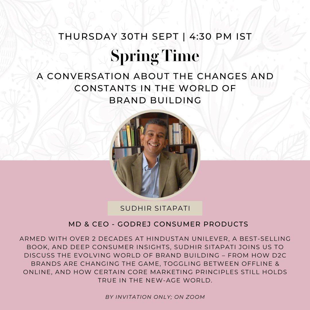 ganraja's tweet photo. Looking forward to talking to Sudhir Sitapati @tweet2spring #allthingsconsumer #D2C https://t.co/tViPrprUU7