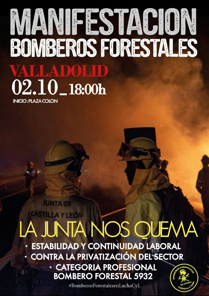 ¡No nos vamos a rendir!
NUESTRA FUERZA ES VUESTRO APOYO.
Todos los días hasta el sábado día 2, de 14:00 a 15:00 os animamos a subir un tweet y/o una publicación con el hashtag #BomberosForestalesEnLuchaCyL animando a la gente a continuar esta lucha tan necesaria.
