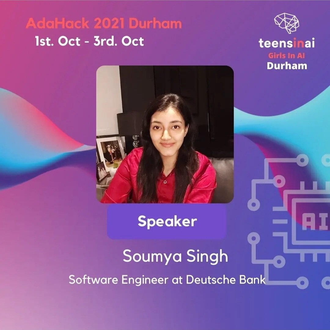singhuist1's tweet image. Stoked to be joining in as a speaker at the #AdaHack 2021 by @TeensInAI at Durham this Saturday, organised by a bunch of enterprising students from @comp_sci_durham 👩💻👨💻
#AIForGood #CodeForGood #TeensInAI