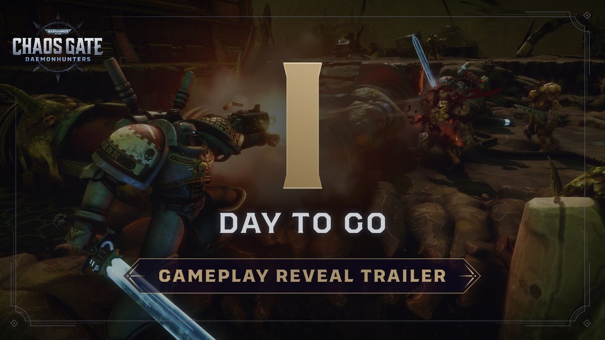 ChaosGate's tweet photo. The Warhammer 40,000: Chaos Gate - Daemonhunters gameplay reveal trailer is coming tomorrow! 

📽️ Watch it as soon as it drops here: https://t.co/VdJSLLRt9n https://t.co/mlDDrAXk79