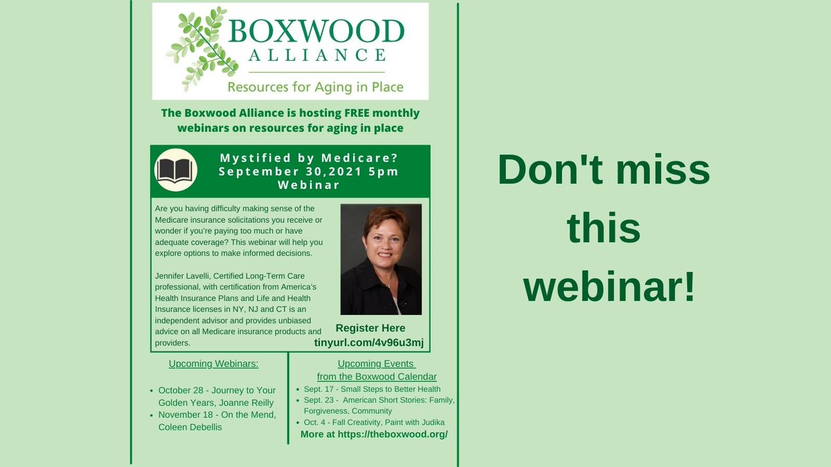 BoxwoodAlliance's tweet photo. Don’t miss it! The Boxwood Alliance free September webinar – Mystified by Medicare? Register at https://t.co/e72lrMaufj
#WestFairRides #TheBoxwoodAlliance #Medicare #Healthcare #PeaceOfMind https://t.co/XgUXjeOgFA